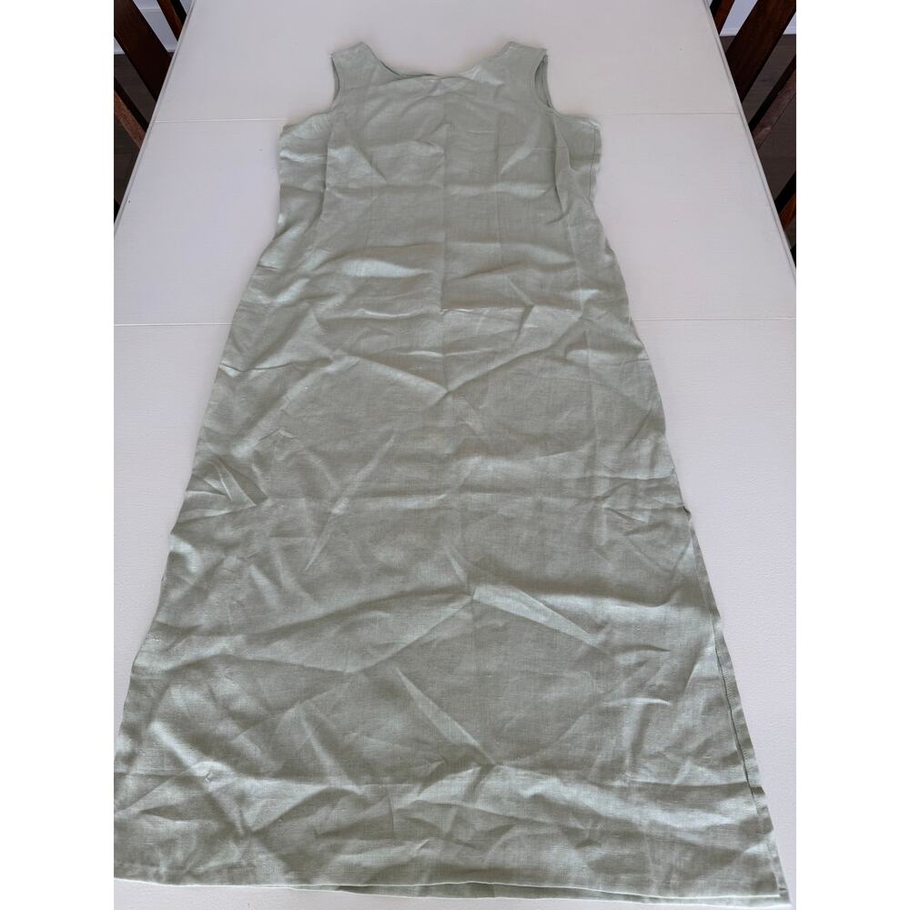 Vintage Victoria Holley 100% Linen Maxi Dress Size 14P Mint Green Lagenlook
